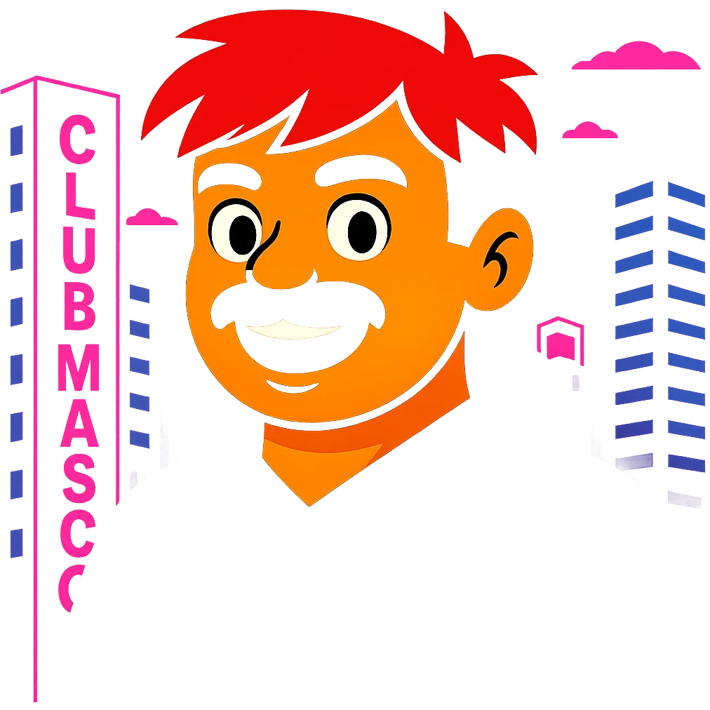 Change any visible text from 'Hotel' to 'Club Mascot', keep the vibrant toon style, neon city background, and all other details the same emoji