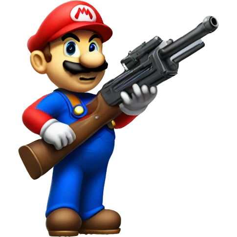Mario holding a T-Shirt gun emoji