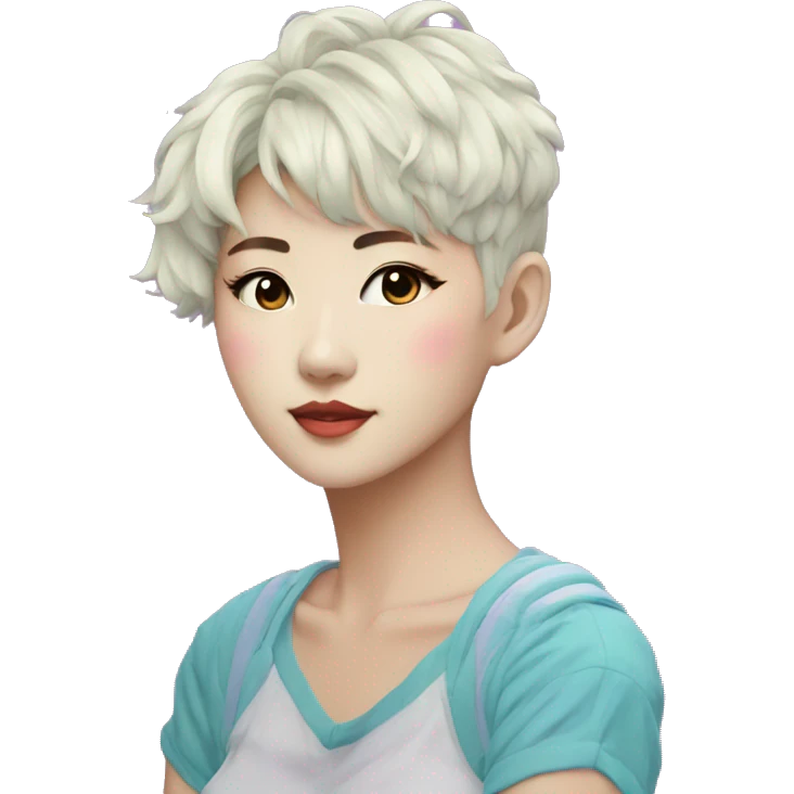 a short-haired Taiwanese lesbian with vaporwave style, emoji