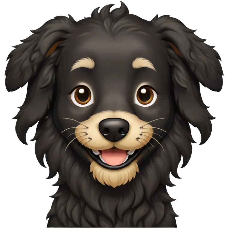 Tall, black, skinny dog with wiry wavy hair, and a beard and eyebrows smiling  emoji