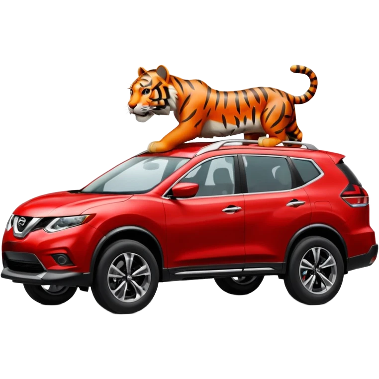 A Tiger driving inside a RED NISSAN ROGUE SUV emoji