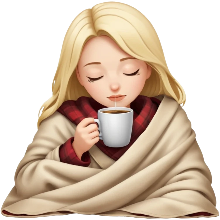 girl inside a blanket sipping coffee eyes closed emoji