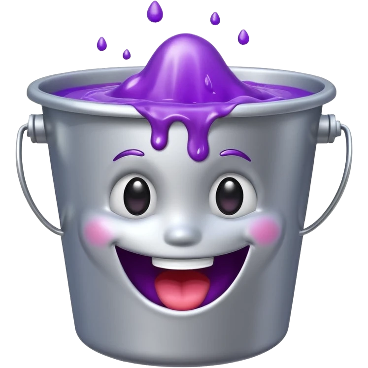 shiny silver bucket with purple slime, happy face only on the slime, no face on the bucket emoji