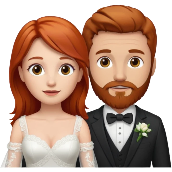 Red hair bride and brown hair groom with beard emoji