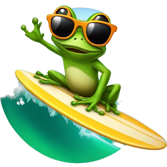 Frog with sunglasses surfing  emoji