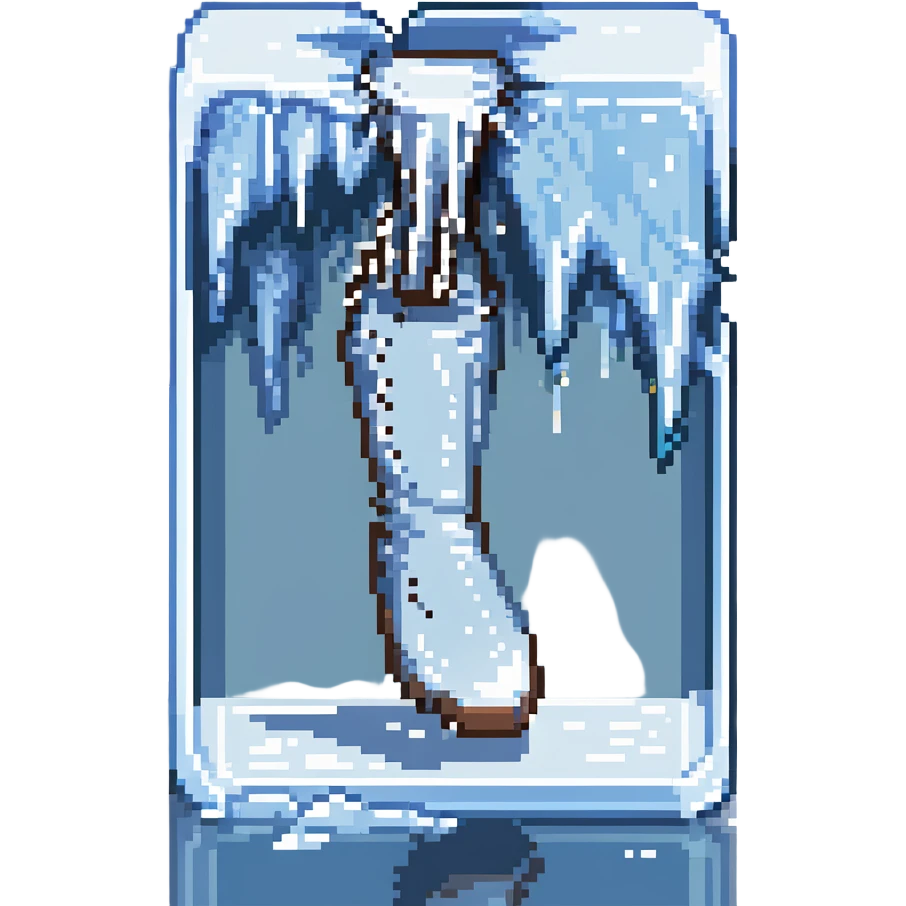 a foot that appears frozen with icicles and frost, sharp cutting edge emoji