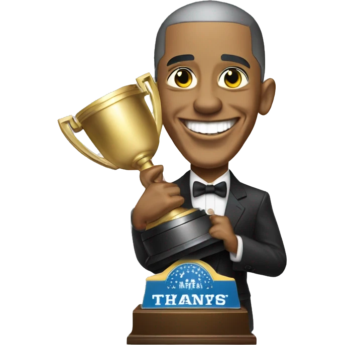 Barack Obama celebrating with a trophy emoji