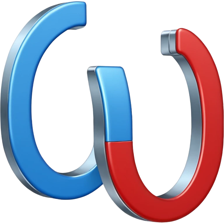 Horseshoe magnet emoji-style, vertical, split in half: left blue with “S”, right red with “N”, clean background.
 emoji