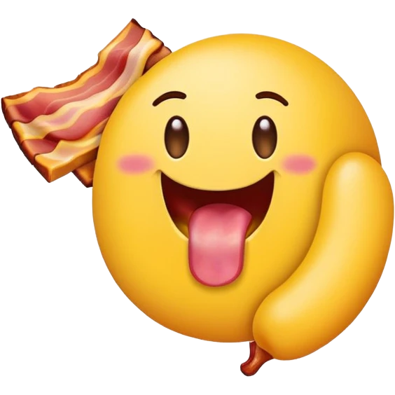 tongue out emoji holding a bacon strip emoji