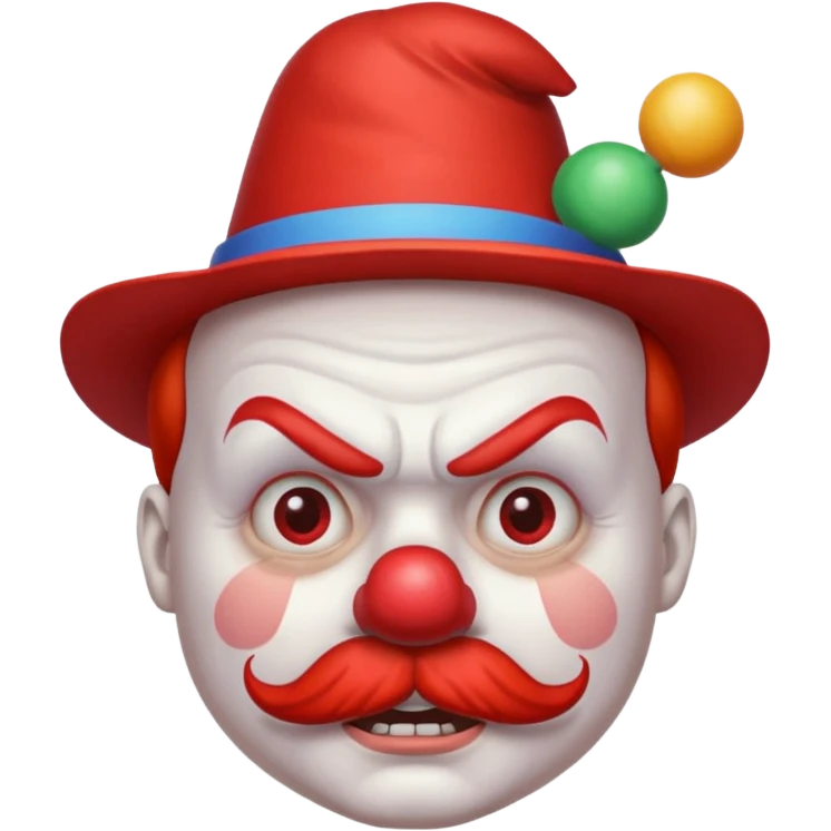 Angry clown — furrowed brow, mustache, tiny hat. emoji