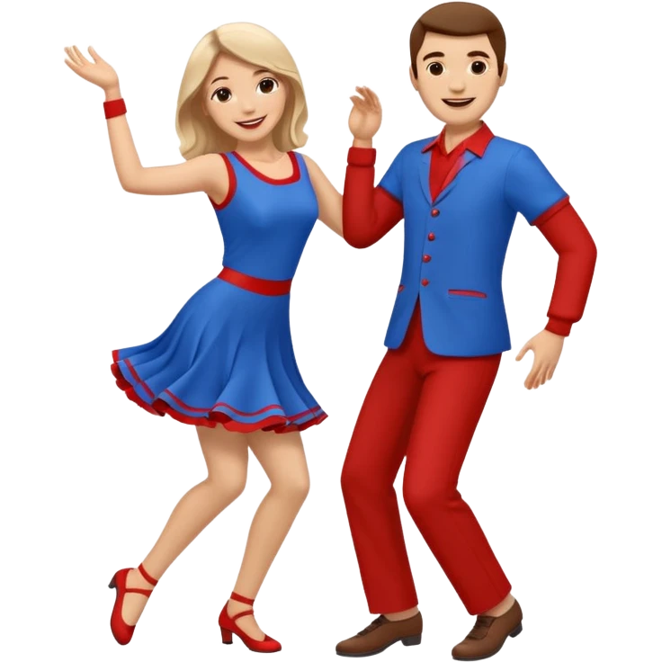 Two people dancing wearing bue and red emoji
