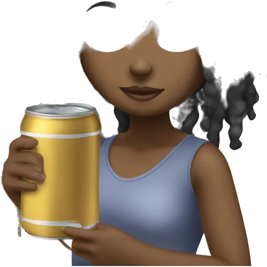 black haired girl with long locs drinking out of a can emoji