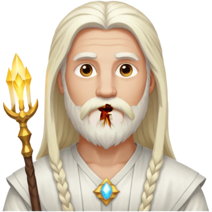 Baldr, God of Light from Gods and Goddesses with long platinum blonde hair and beard, white outfit emoji