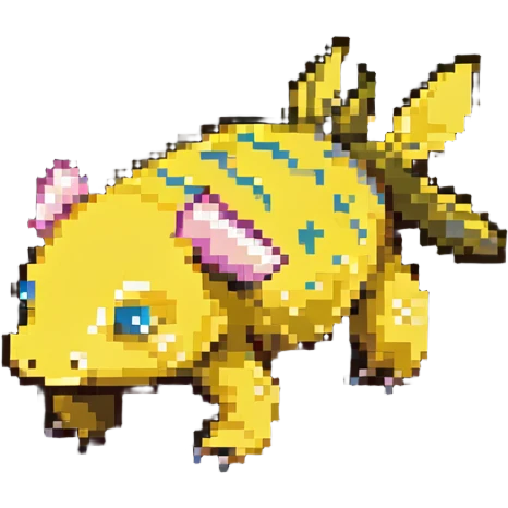 yellow Minecraft axolotl, authentic blocky style and proportions, pixel art emoji