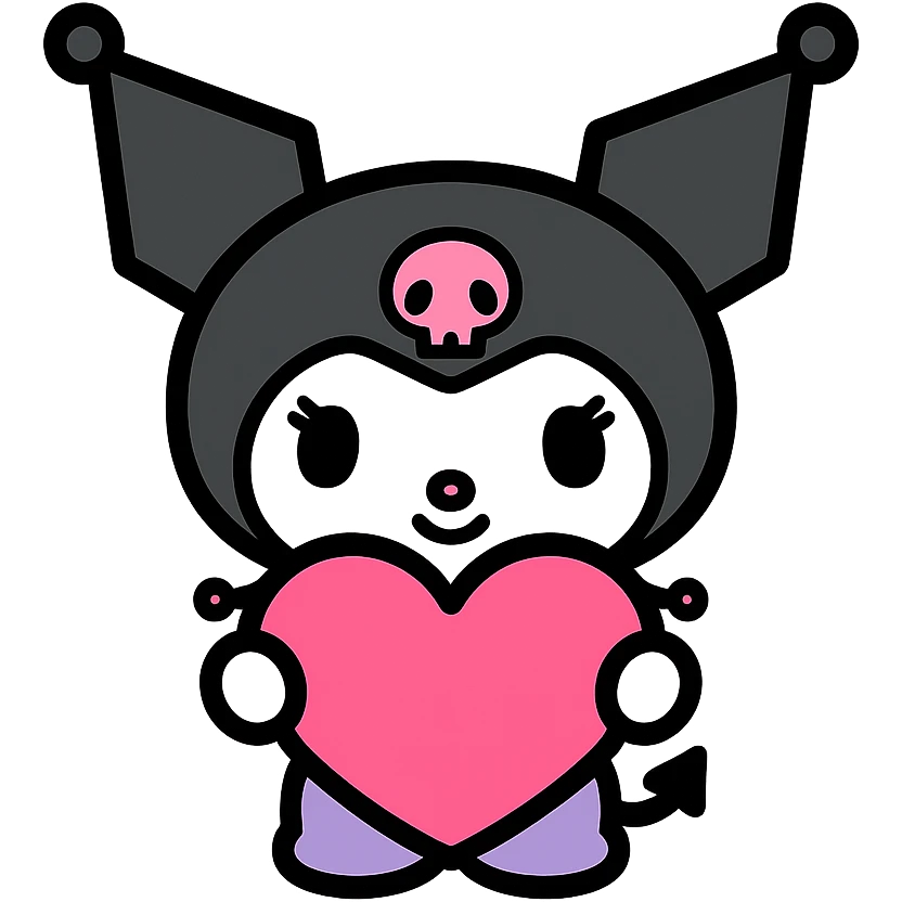 Kuromi holding a heart emoji