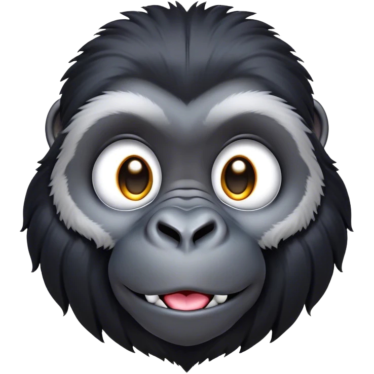 Cinematic Cute mountain Gorilla Portrait Emoji, Head tilted playfully and inquisitively, with a robust build accented by a striking black and grey mane and round, sparkling eyes full of gentle charm, Simplified yet irresistibly adorable features, highly detailed, glowing with a warm, friendly jungle glow, high shine, affectionate and lively, stylized with a touch of endearing primate whimsy, soft glowing outline, capturing the essence of a mischievous yet loving mountain that feels like it could lumber out of the screen into your arms! emoji
