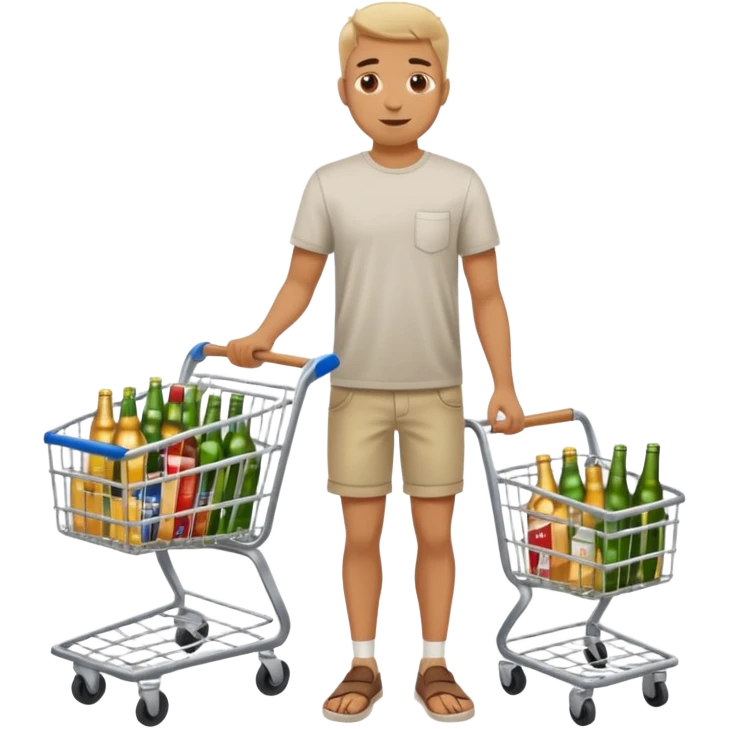 man with a shopping cart full of beers and wines full body emoji