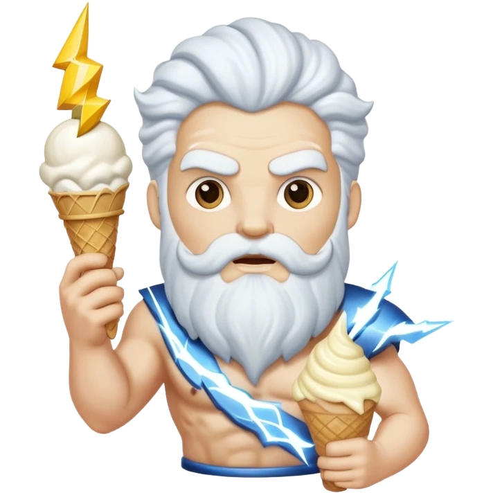 Zeus with a white ice cream cone and a lightning bolt emoji