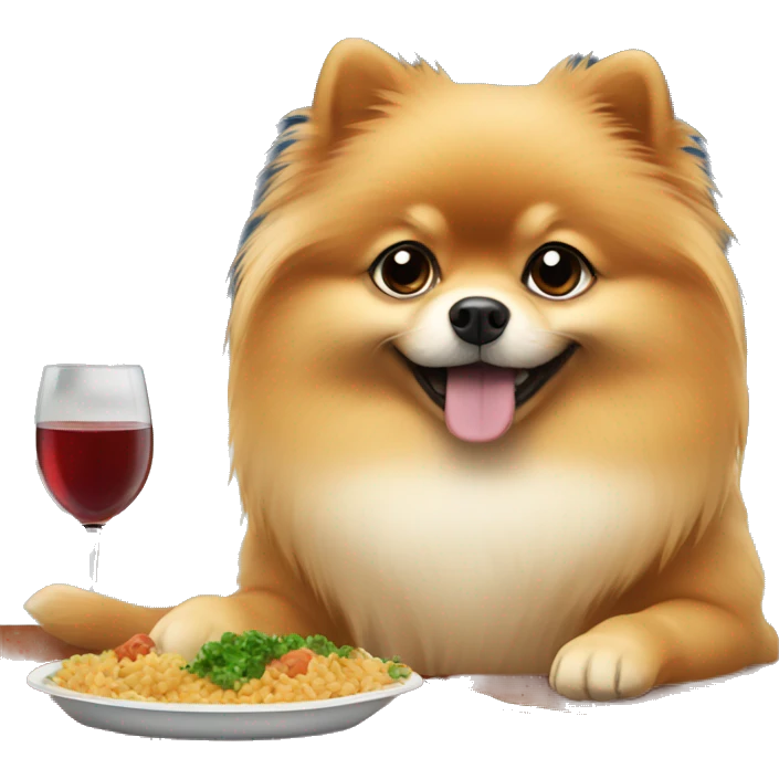 Pomeranian eating dinner emoji