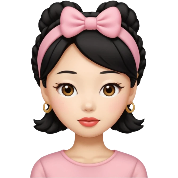 “Cartoon emoji of Jennie kim, heart-shaped face, almond upturned eyes, defined jawline, soft blush, chic expression emoji