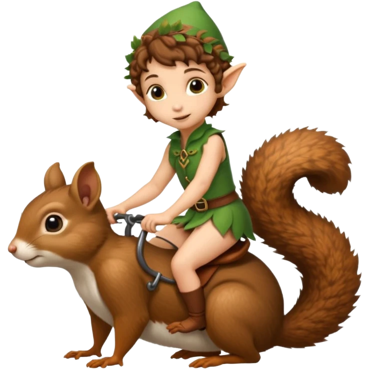 tiny forest elf short tight curly brown hair riding squirrel emoji