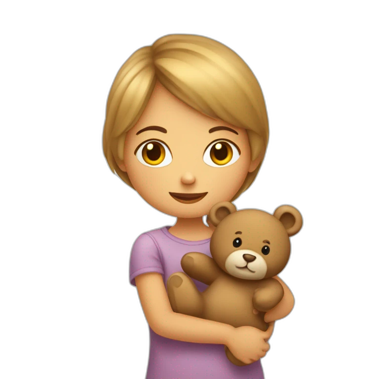 Fille un peu métisse avec un nounours emoji