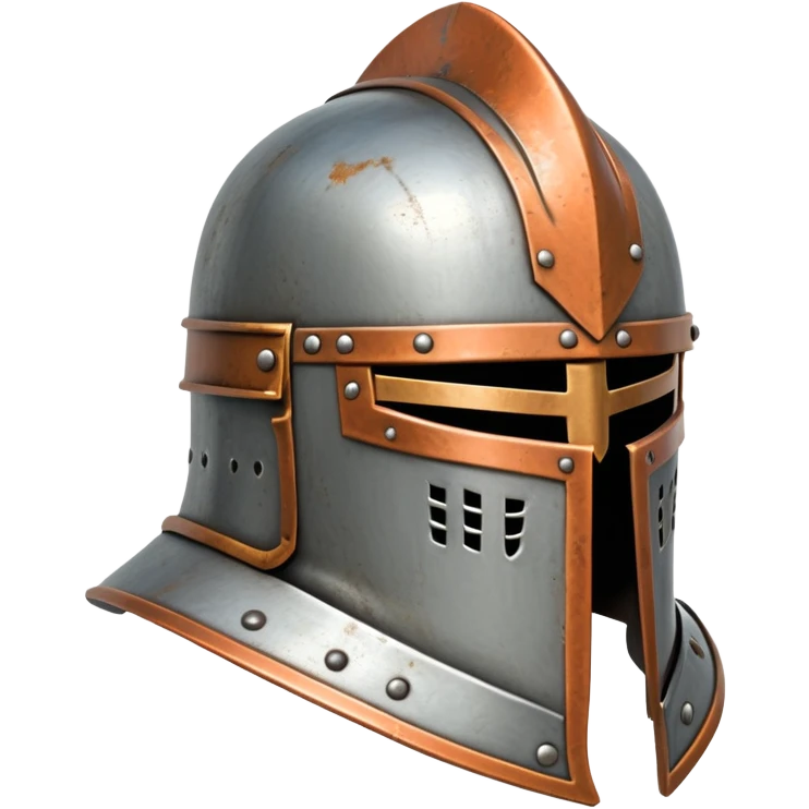 Antique medieval knight helmet with light rust and weathered metal emoji