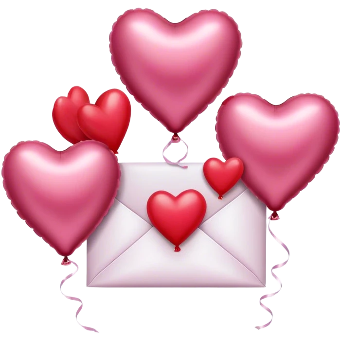 maroon love letter, three metallic pink heart-shaped balloons and red kisses  emoji