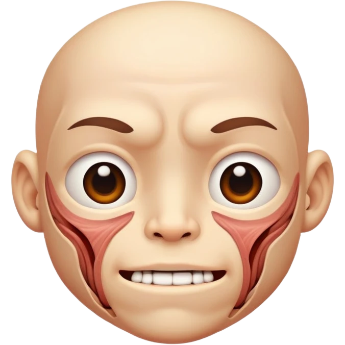 cute face with outer layer of skin removed showing detailed muscle textures and tissue, friendly and non-scary emoji