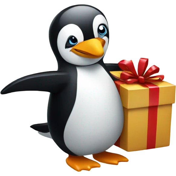 Christmas penguin with a gift emoji