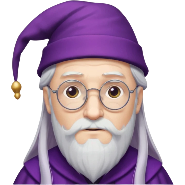 dumbledore, white hair, wear purple magic hat, glasses emoji