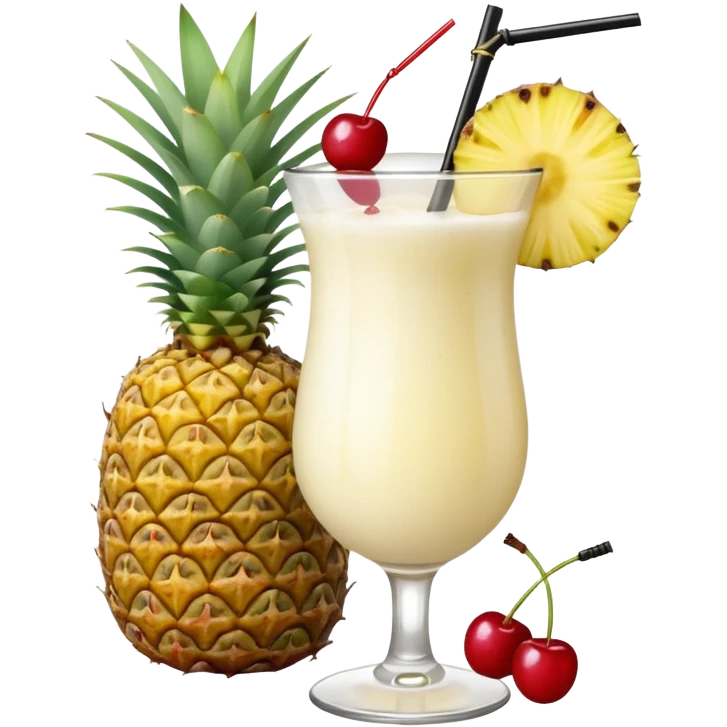 Pina colada cocktail with pineapple and cherry garnishes  emoji