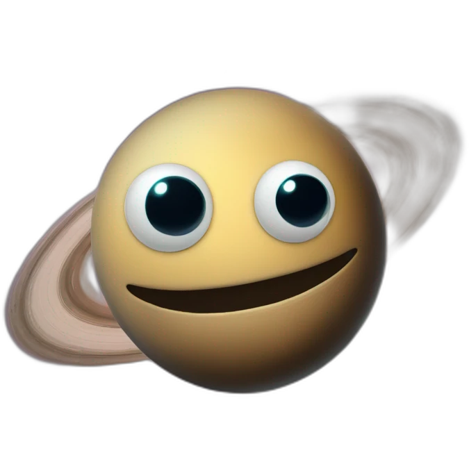 planet Saturn with a cartoon grinning face with big stupid eyes emoji