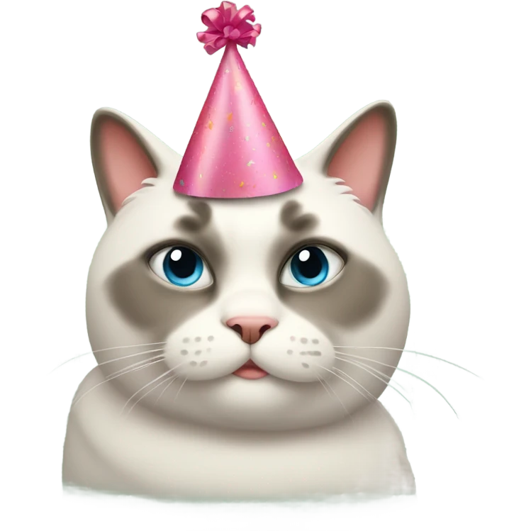 fat cat with a party hat and heart eyes emoji