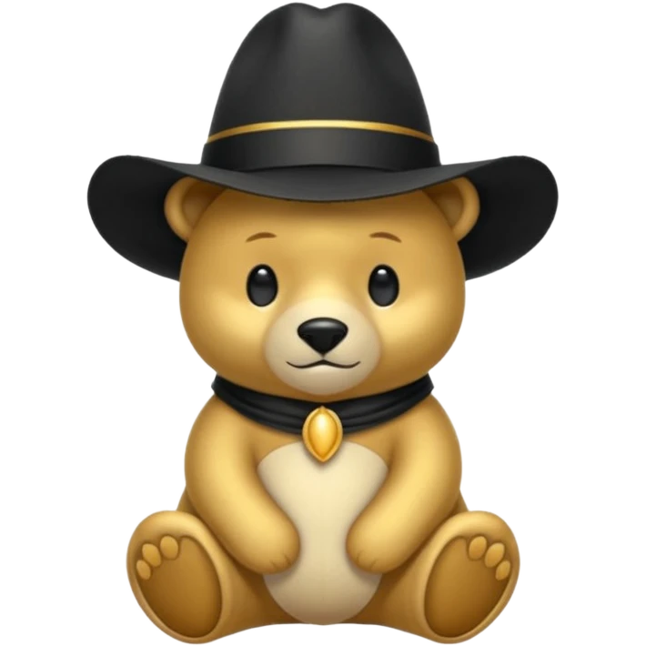 Oso dorado con un sombrero elegante    negro y  en   su cuello un moño negro 🎩 emoji
