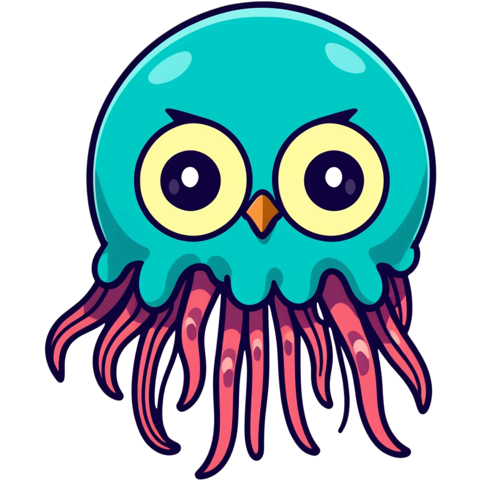 Half owl half jellyfish fantasy creature with glowing tentacles emoji