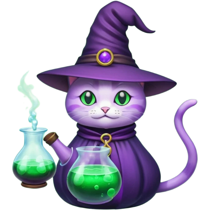 Purple witch cat with potion 🧪 emoji