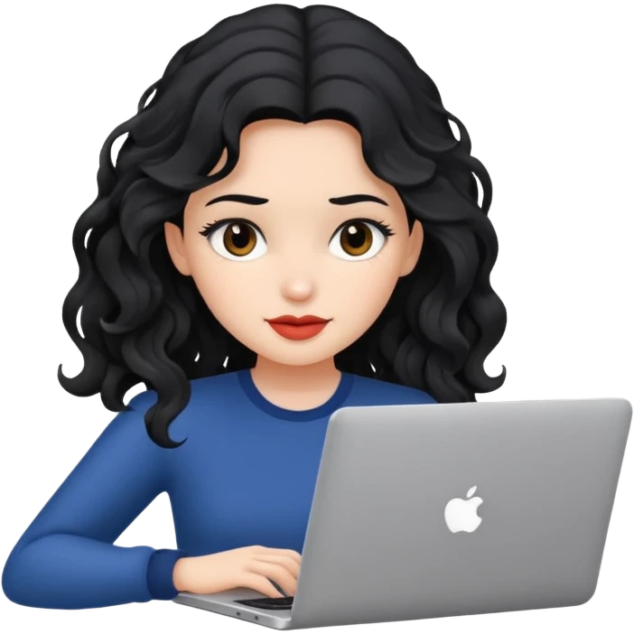 Beautiful girl, with black hair, with wavy hair, and with a laptop  emoji