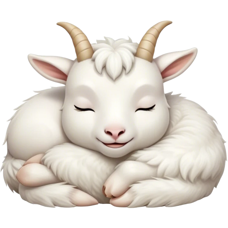 Meme-Worthy Cute Sleeping White Goat Portrait Emoji, Head resting peacefully with a contented smile, showcasing a delightfully sturdy build and a luxuriously soft white fur, eyes shut in a serene, restful nap, Simplified yet hilariously adorable features, highly detailed, glowing with a soft, drowsy light, high shine, relaxed and utterly lovable, stylized with an air of playful laziness, bright and heartwarming, soft glowing outline, capturing the essence of a comically sleepy goat, so meme-worthy it feels like it could instantly become the next viral sensation of adorable slumber! emoji