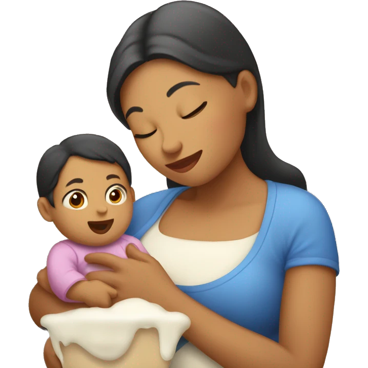mamá con bebé dando leche emoji