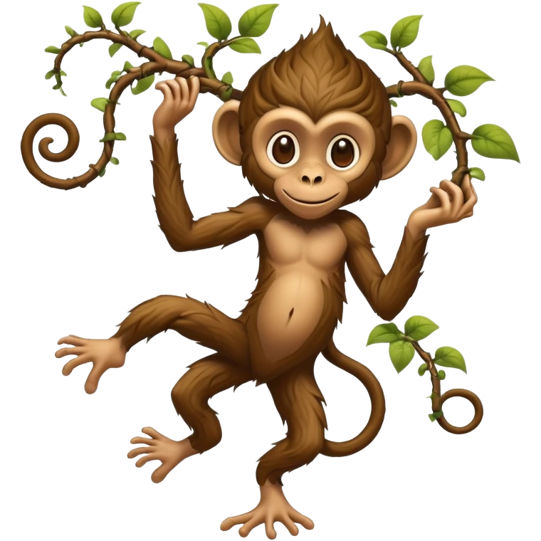 A fantasy creature with bare human feet, twisted vine-like root legs extending upward, and a cheeky monkey face at the top emoji