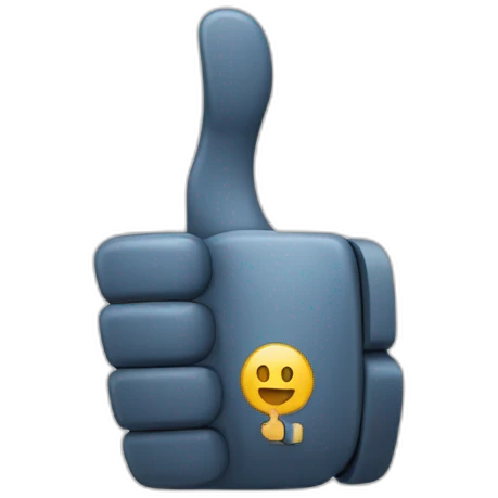 Bot shows a thumbs up gesture with his right hand. Part of the wrist of the bot's hand and the hand itself with the thumb up gesture can be seen emoji