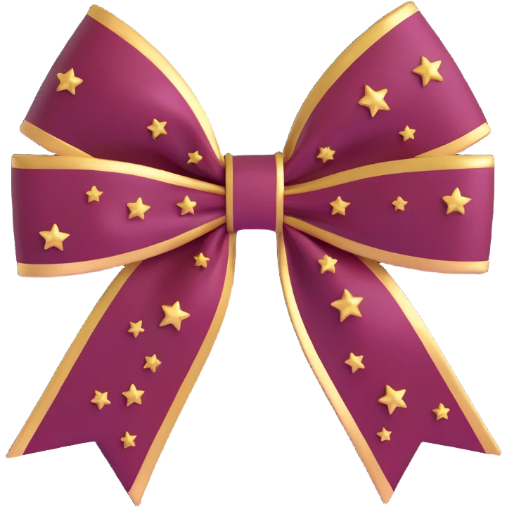 sparkly burgundy bow with gold outline and stars, confetti burst background emoji
