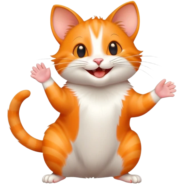 Joyful cat being greeted by a mouse friend with a wave emoji
