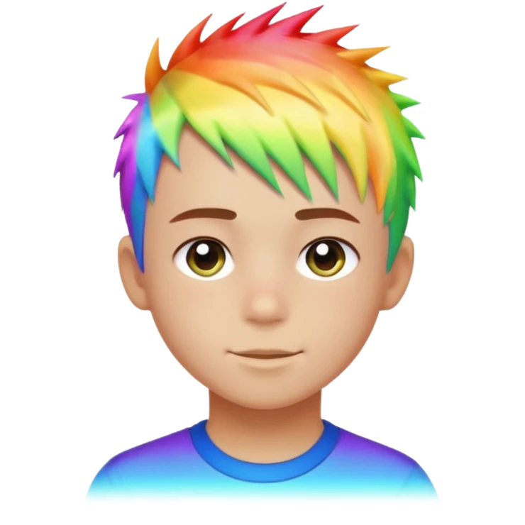 Boy with rainbow streaks — short spiky hair glowing under light. emoji