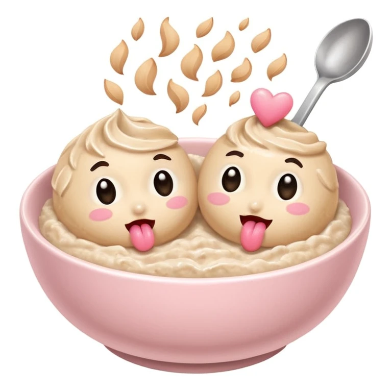 two bowls of oatmeal with tongues on the bowl that are kissing  emoji