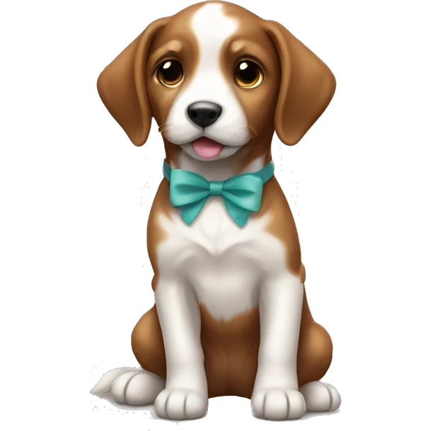 Brown and white puppy with bow emoji