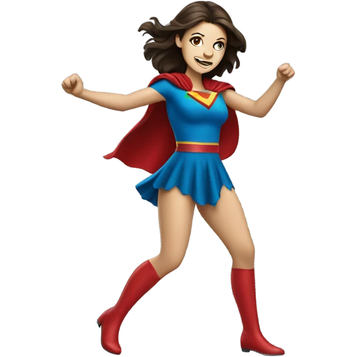 White Female brunette Super hero dancing  emoji