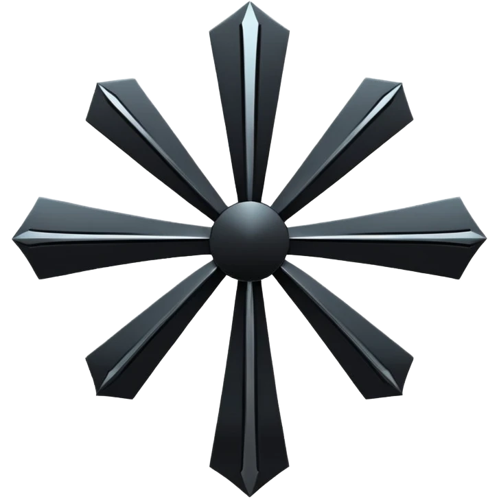 Emoji, dark futuristic cross, symmetrical geometric shape, black metal, gothic cyber aesthetic, minimal flat design, sharp edges, centered, transparent background do not use any other colors but metal and black emoji