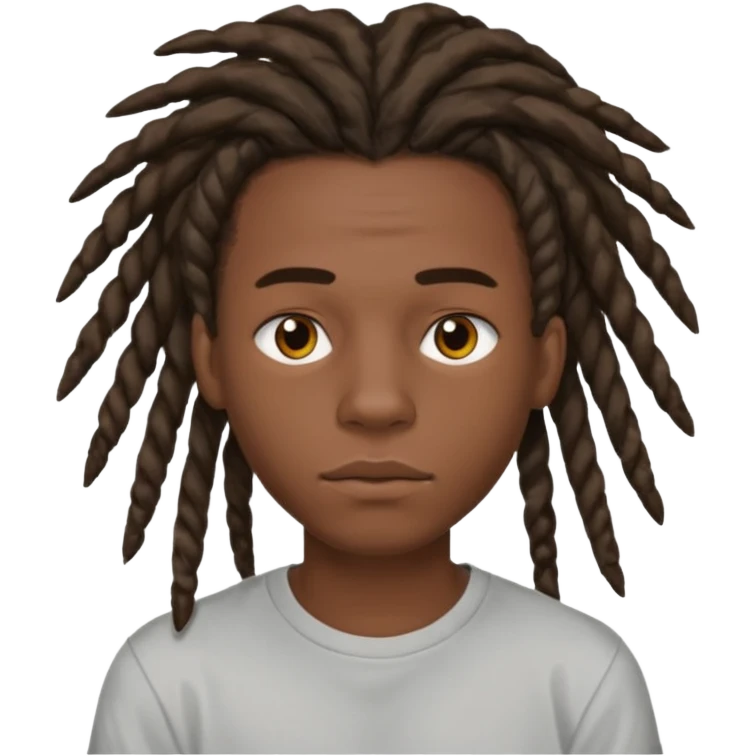 Une homme de 17 ans il a la peau noir foncé , des lèvres pulpeuses et un regard nonchalant. Il a un des locks emoji